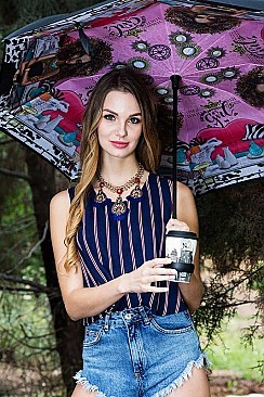 NICOLE LEE INVERTED DESIGN WITH CUP HOLDER UMBRELLA