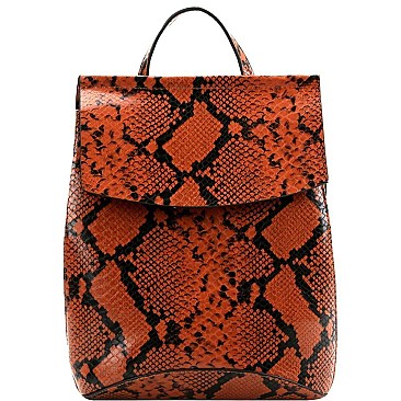 CONVERTIBLE SNAKE PRINT BACKPACK SHOULDER BAG