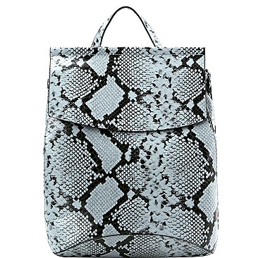 CONVERTIBLE SNAKE PRINT BACKPACK SHOULDER BAG