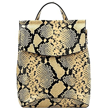 CONVERTIBLE SNAKE PRINT BACKPACK SHOULDER BAG