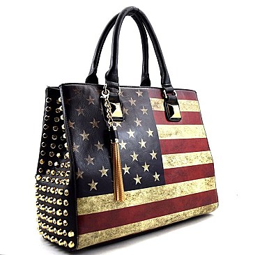 Vintage Rhinestone Tassel Embellished US Flag Bag