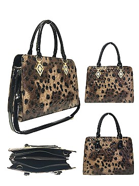 LEOPARD PRINT BOUTIQUE METAL ACCENT SATCHEL/TOTE