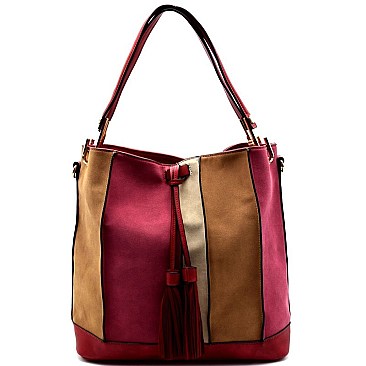 LD074-LP Felt-Suede Colorblock Hobo