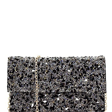 CTHU0007-LP Quality Multi Color Stone Glittery Fold-Over Clutch