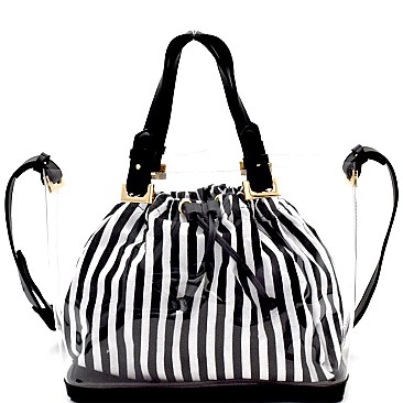 Pinstriped Drawstring Inner Bag 2 in 1 Transparent Clear Satchel MH-B23T