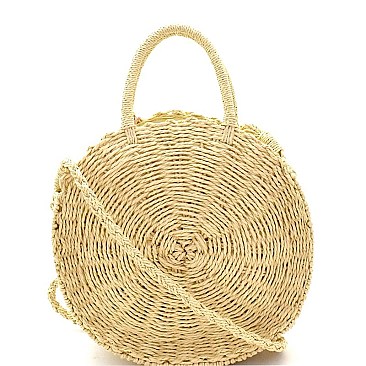 Woven Straw 2-Way Bohemian Round Satchel MH-CTES0007