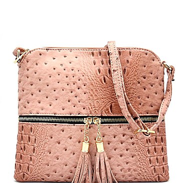 Ostrich Front Pocket Tassel Accent Cross Body