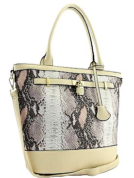 Embossed Snake Print Padlock Quality Bucket Bag