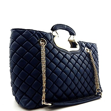 Quilted Chain Shoulder Accent Classic Satchel