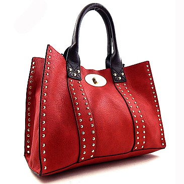 Turn-Lock Studded Leather Like Bag In Bag Tote