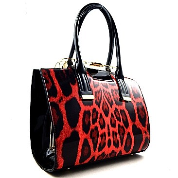 Patent Leopard Print Clutch-Top Boutique Satchel