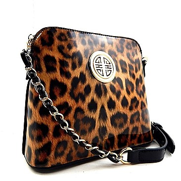 Leopard Emblem Chained Strap Messenger