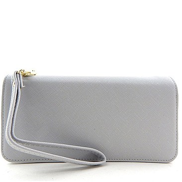 Saffiano Patel Color Double Zipper Wristlet Wallet