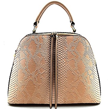 2 COMPARTMENT ROUND SHAPE SNAKE PRINT SATCHEL