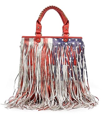 RESTOCKED-- CELEBRITY USA FLAG FRINGE TOTE