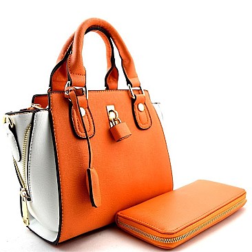 2 Tone Padlock Small Wing Satchel WITH WALLET