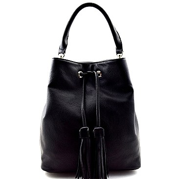 Tassel Accent Drawstring Bucket SHOULDER HOBO BAG