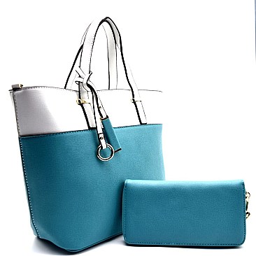 2 Tone Color Block Medium Tote SET WITH WALLET