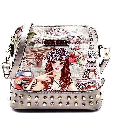 Rhinestone Embellished Illustration Messenger