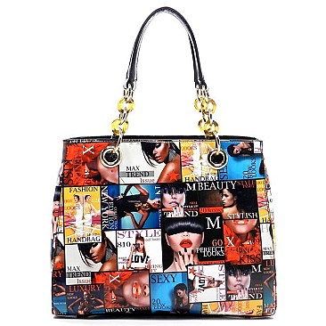 CHAIN DESIGN HANDLE MAGAZINE PICTURE TOTE