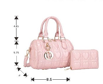 2-in-1 Quilted Heart Design Boston Satchel With Wallet