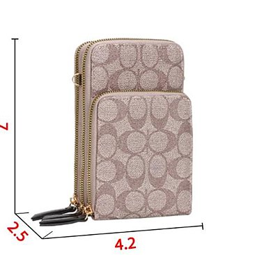 Oval Print Triple-Compartment Cellphone Wallet Messenger Bag