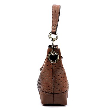 2-in-1 Ostrich Croc Bucket Bag