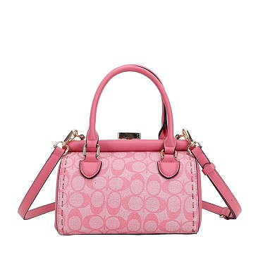 Metal Framed Oval Print Satchel Bag