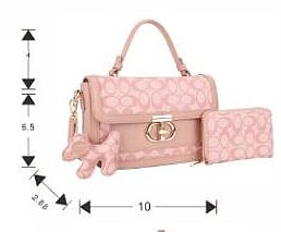 2- in-1 Oval Twist Lock Monogram Satchel Set + KeyChain Charming & Wallet