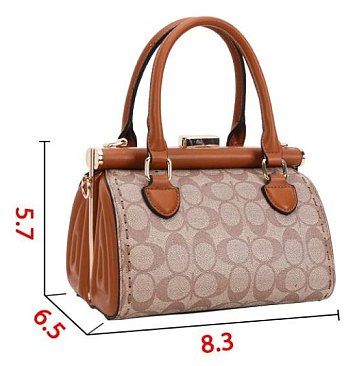 Metal Framed Oval Print Satchel Bag