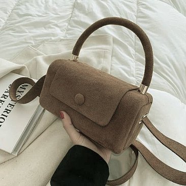Felt-suede Boxy Satchel -Crossbody
