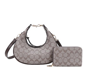2-in-1Oval Monogram Satchel / Cross-body Bag With Wallet