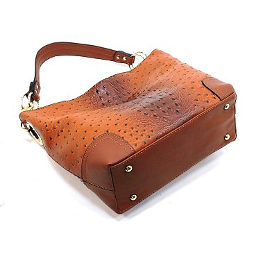 2-in-1 Ostrich Croc Bucket Bag