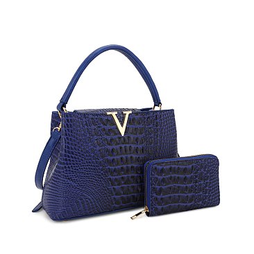 2- In-1 Croc -V- Emblem Bucket - Shoulder bag + Wallet