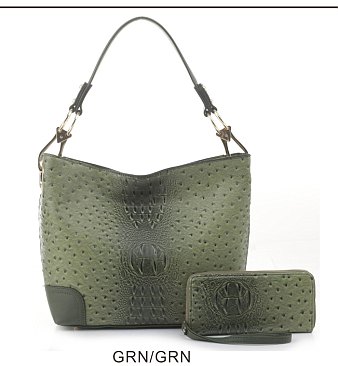 2-in-1 Ostrich Croc Bucket Bag