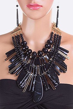 BEADS RESIN LAYER STATEMENT NECKLACE SET