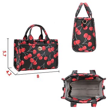 2-IN-1 Monogram Cherry Print Satchel W Wallet Set