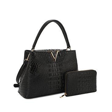 2- In-1 Croc -V- Emblem Bucket - Shoulder bag + Wallet