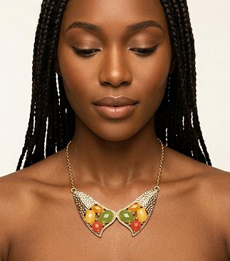 Multi-Color Stone Adjustable Long Chain Necklace