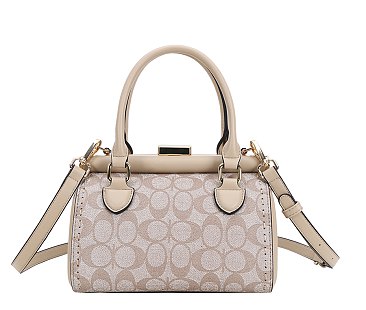 Metal Framed Oval Print Satchel Bag