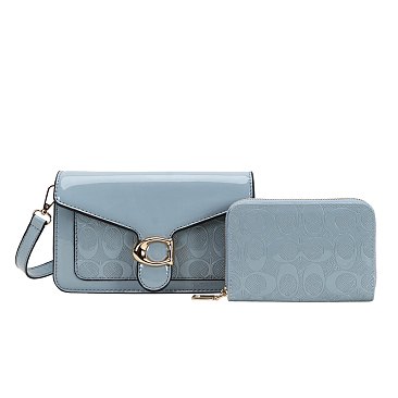 2-in-1 Texture Oval Print Patent Cross-Body / Shoulder Bag & Wallet Set