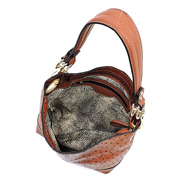 2-in-1 Ostrich Croc Bucket Bag