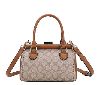 Metal Framed Oval Print Satchel Bag