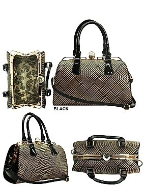 JEWEL TOP METAL FRAME TEXTURED BOUTIQUE SATCHEL