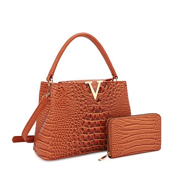 2- In-1 Croc -V- Emblem Bucket - Shoulder bag + Wallet