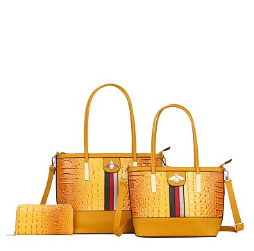 3-in-1 Crocodile Tote Bags with Wallet Value Set