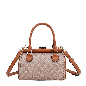 Metal Framed Oval Print Satchel Bag