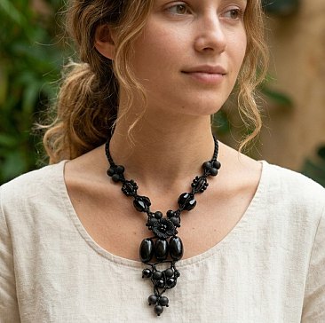 BLACK Acrylic Bead Layered Necklace 