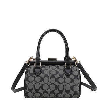 Metal Framed Oval Print Satchel Bag