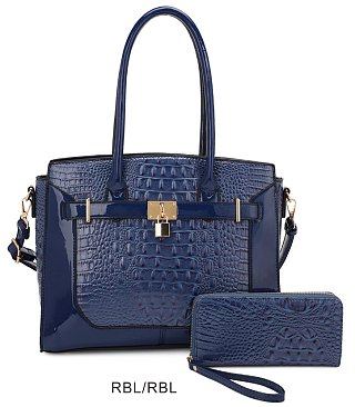 2-in-1 Long Handle Crocodile Skin Satchel Wallet Set WHOLESALE SET